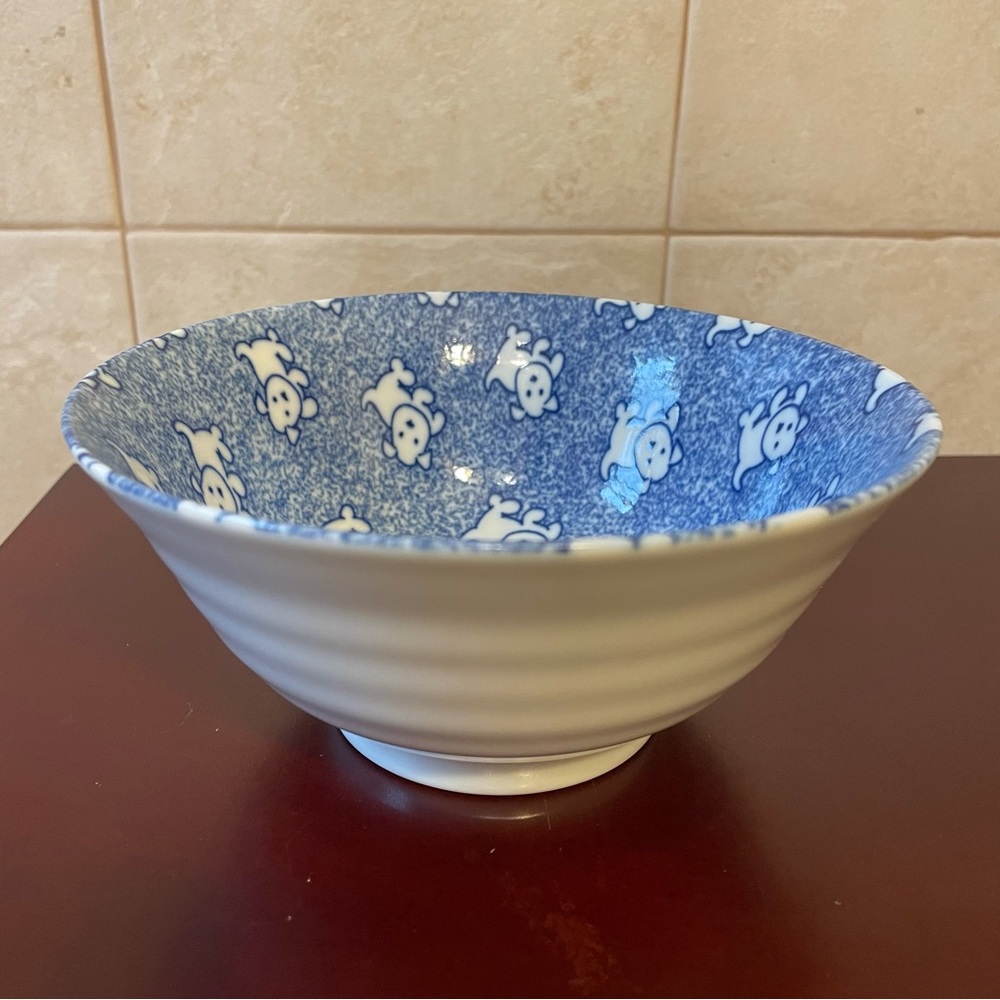 SET OF 2 JAPAN DOG DESIGN BLUE & WHITE CERAMIC BOWLS Soup Noodle Pet - Picture 4 of 15